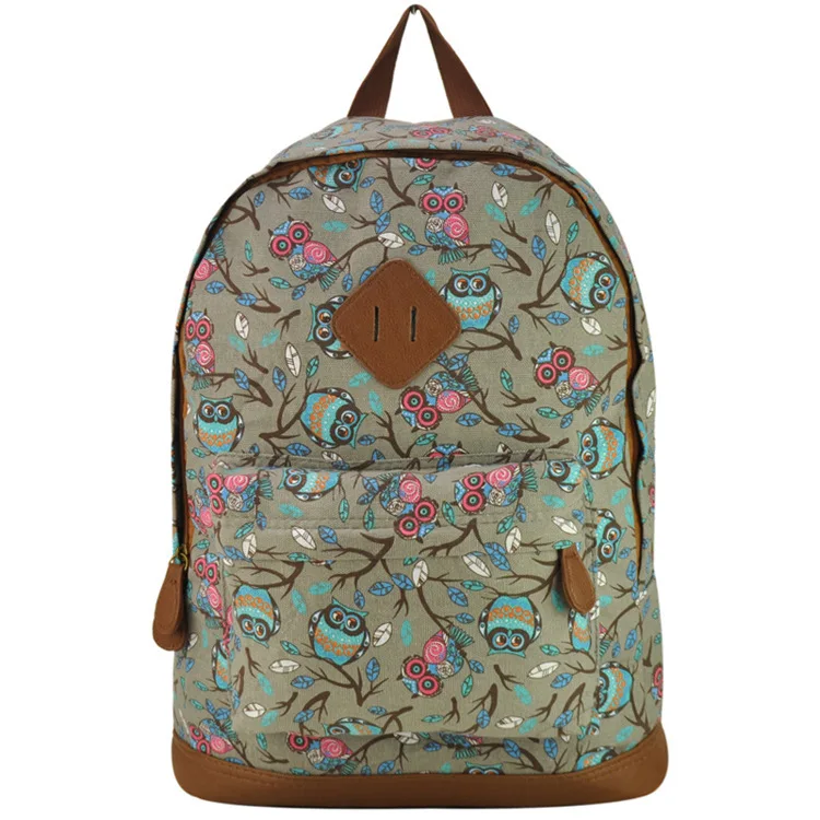 New 2015 casual canvas backpack printed women fashion school bags for girls owl printing backpack men shoulder bags mochila