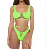 Hot Sale Neon Green NO PAD Strappy Sporty Bikini Cut Out Brazilian Swimwear