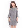 grey color summer spring knitted design princess dress kids clothing suppliers china off shoulder sweater dress for girl