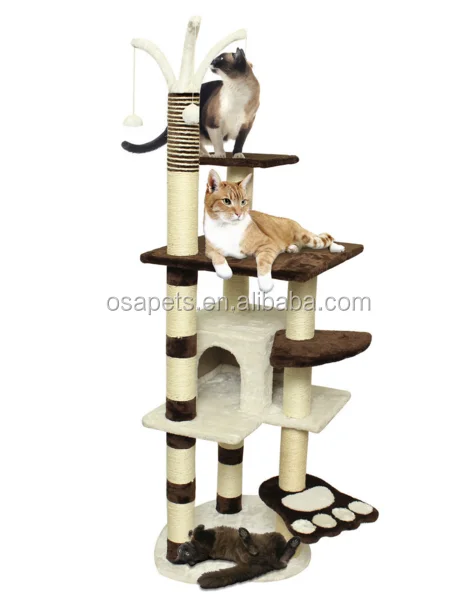 64" brown white pet cat tree play house tower condo bed