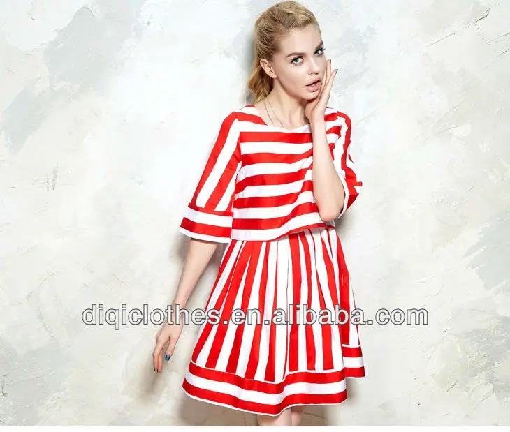 Alibaba china de moda de mujer rojo y blanco a rayas vestido para niñas venta al por mayor