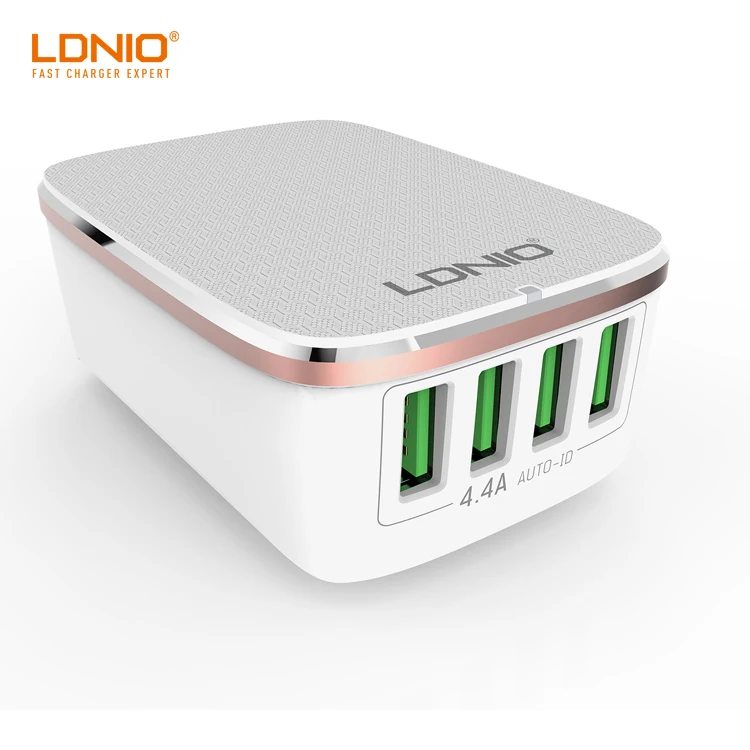 

LDNIO Portable Auto-ID 4.4A Output 4 USB Port Home Wall Charger Fast Charge Adapter, White