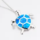 Pendant Created Blue Opal Sea Turtle 925 Sterling Silver Necklace
