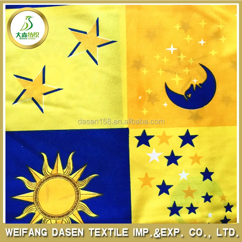 Sun moon star pattern peach skin 100% polyester printed fabric