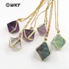 WT-N1142 Hot sale women jewelry Amazing Natural colorful stone Faceted with gold trim high quality rainbow fluorite Necklace