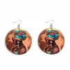 Round Engraved Wooden Picture Type Earrings Jewelry Type African Wooden Earrings