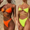 2019 neon bikini Solid color Triangle bikini women sexy Two piece Bikini Open Back Swimsuit
