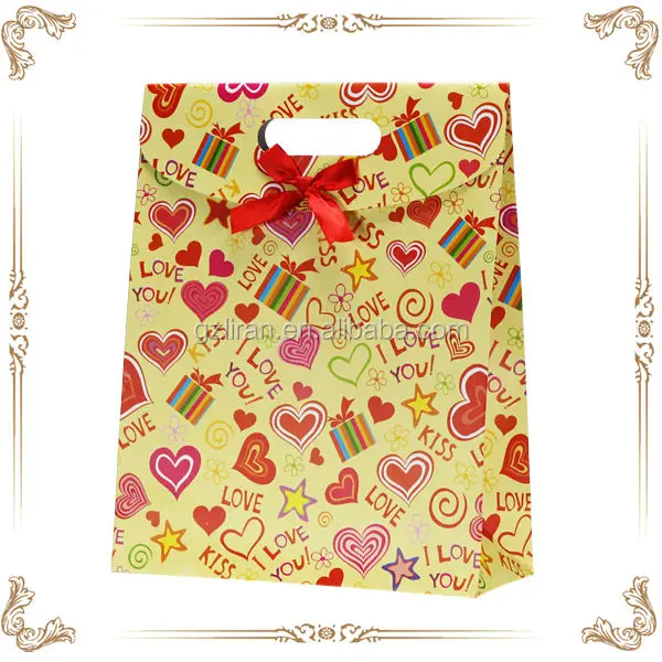 hot sale high quality custom paper gift bag& pink rose flower