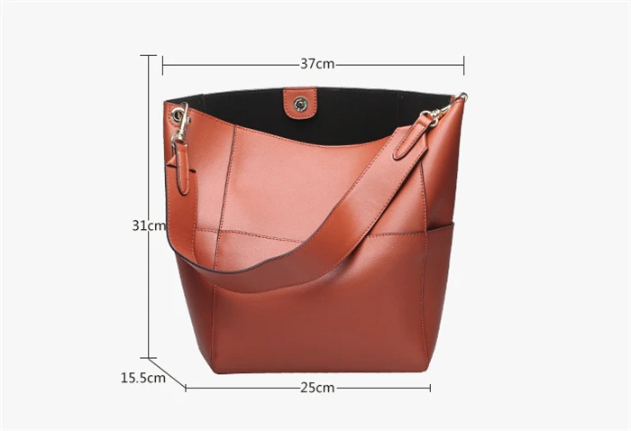 Hot selling new style big capacity genuine leather bucket women bag handbag