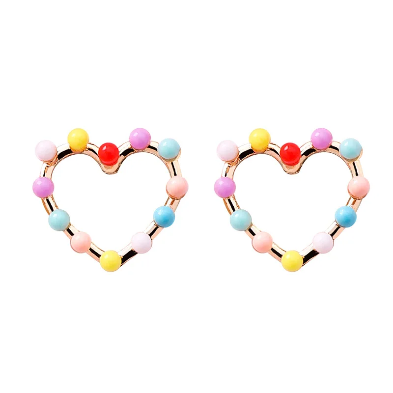 Fashion colorful beads gold heart stud earrings for girls cute 925 silver post crystal heart earring, Customized
Fashion colorful beads gold heart stud earrings for girls cute 925 silver post crystal heart earring, Customized