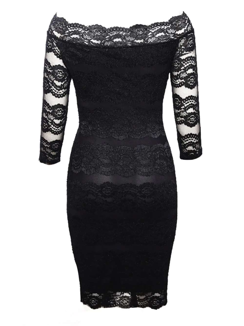 Vintage Office Ladies Dress 2018 Spring Party Sexy Dress Slash Nech Black Lace Scalloped Off Shoulder Midi Dresses Vestido (10)