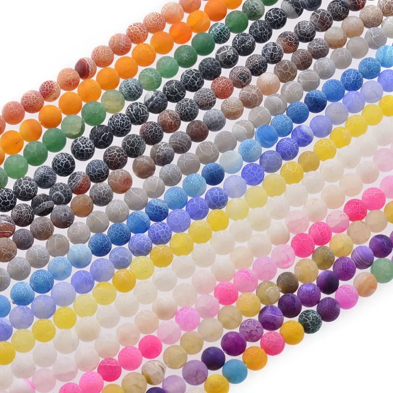 

Wholesale Loose Bead Strand Frosted Cracked Round 8mm Semi-Precious Gemstone Natural Agate Stone Beads For Jewelry Making