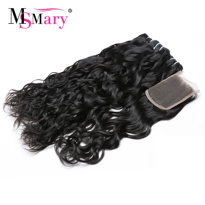 Best Shipping 3 Bundles With Closure Water Wave Brazilian Human