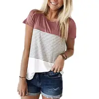 Short Sleeve Round Neck Triple Color Block Stripe T-Shirt Casual Blouse Women T Shirts And Tops
Short Sleeve Round Neck Triple Color Block Stripe T-Shirt Casual Blouse Women T Shirts And Tops