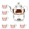 400/600/800ml High borosilicate Glass Filtering Tea Maker Teapot with a Warmer and 6 Tea Cups Set FDA approval