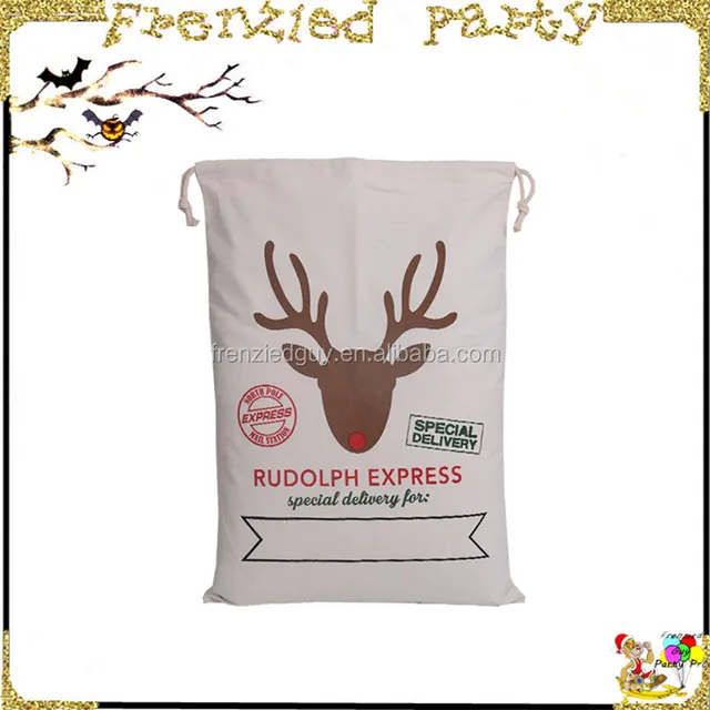 new canvs cotton sack chirstmas print reindeer santa sacks