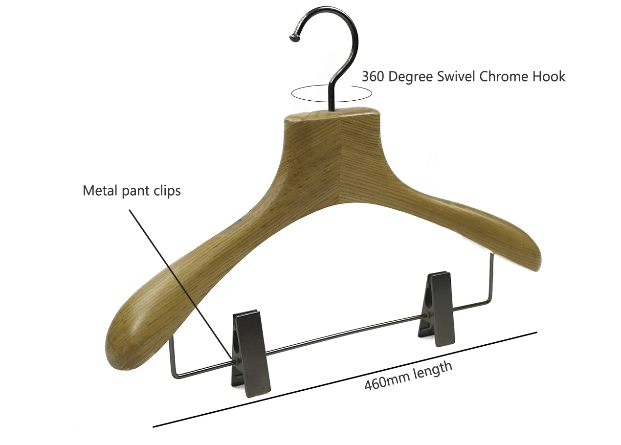 Custom luxury trousers wooden pant hanger with clips
