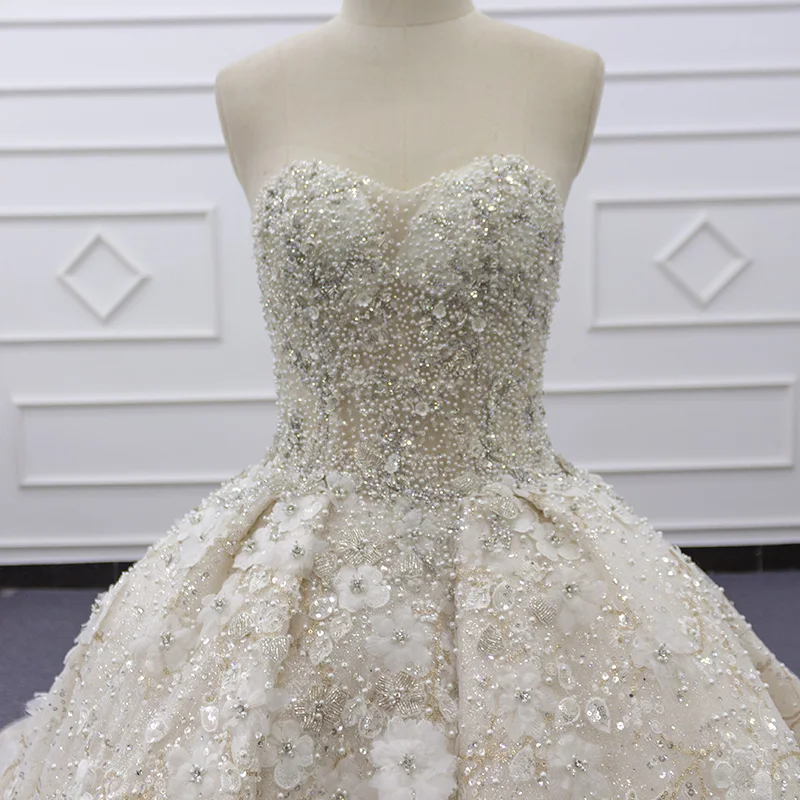 Eslieb LWY002 настоящая фотография новый стиль Шампанское Кристалл бисера Часовня Поезд 3d цветок кружево бальное платье свадебное