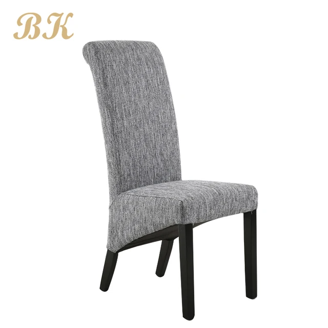 Studded Dark Grey High Back Linen Fabric Dining Room Chair Seats Wooden,French Brief Dining Chair