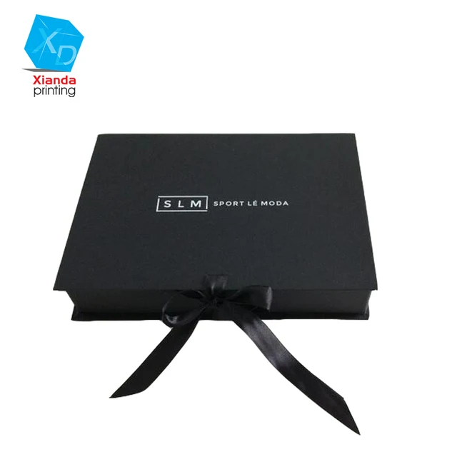 custom design solid color gift boxes logo silver with ribbon