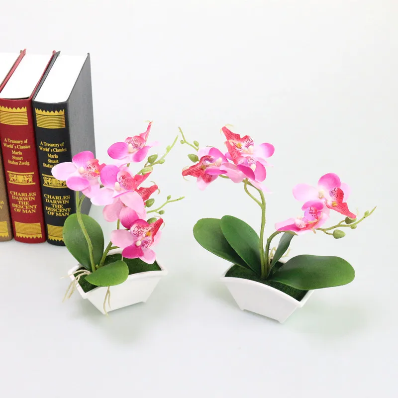Flone Artificial Small Butterfly Orchid Flower Real Touch Leaves Simualtion Plants Bonsai Wedding Home Office Party Decoration (1)
