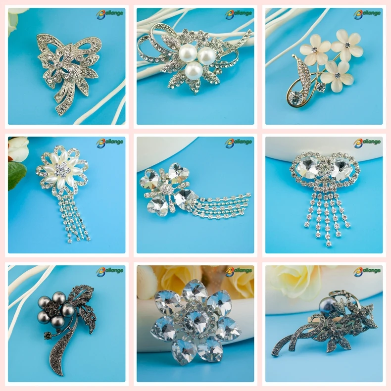 100%QC Bailange wholesale plating rhinestone hot sale pearl brooch for evening dress
