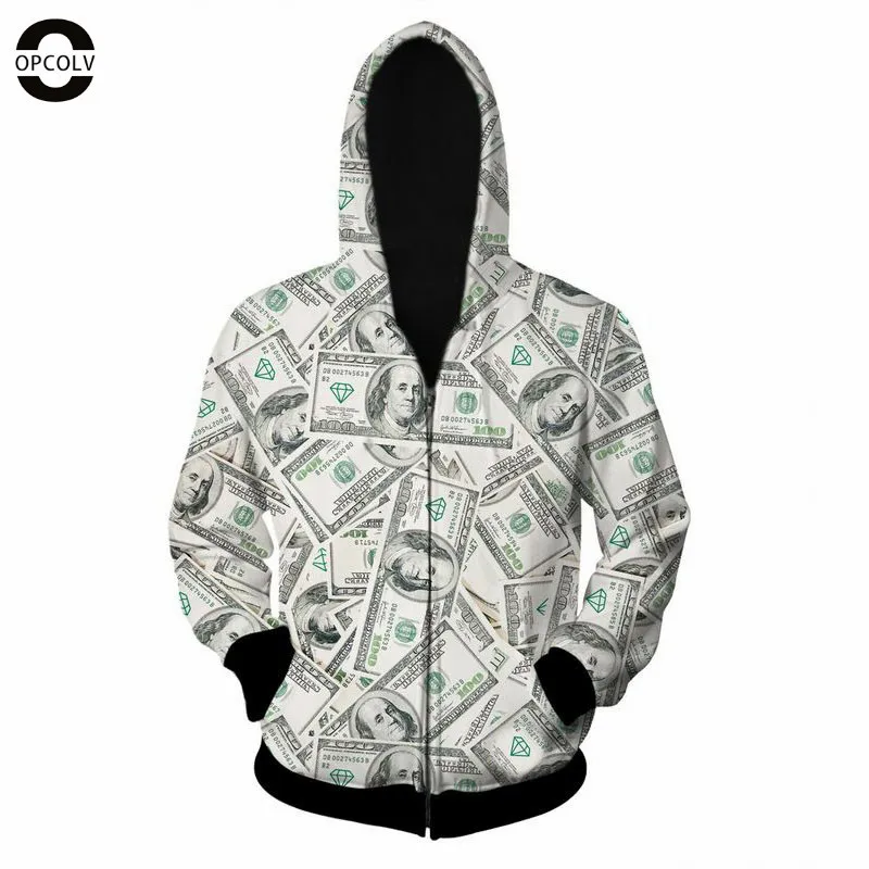 OPCOLV 2015 fashion men/women hip hop zipper 3d sweatshirt print dollar hoodies casual funny harajuku graphic 3d sweatshirts