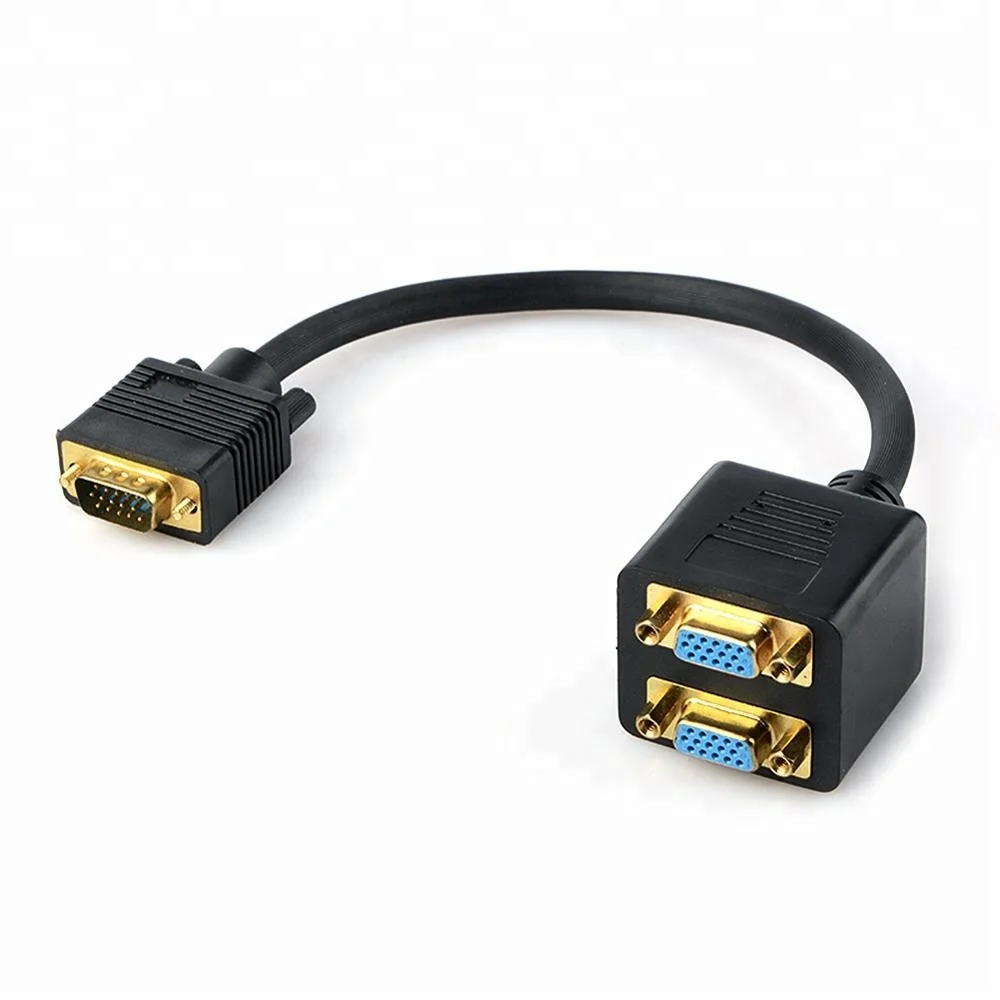 

VGA Y Splitter Cable SVGA Male to Two Female Adapter Support 1080P Full HD for PC, Monitor, Projector, HDTV Screen Duplication, Black
