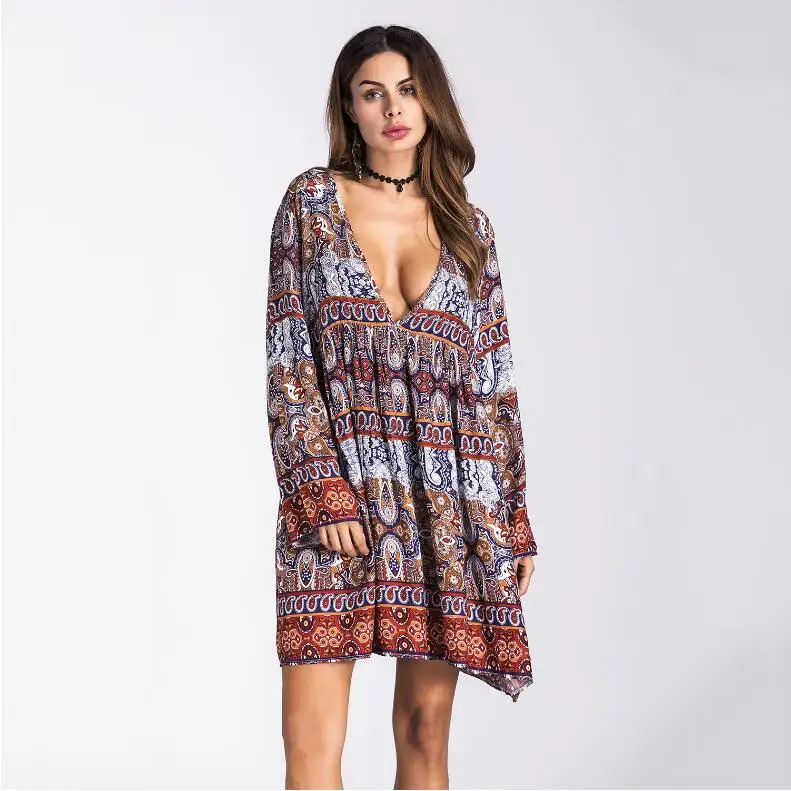 Autumn New Arrival Women Boho Style Printed Mini Dress Sexy Deep V Long Sleeve Bohemian Dresses A110
Autumn New Arrival Women Boho Style Printed Mini Dress Sexy Deep V Long Sleeve Bohemian Dresses A110