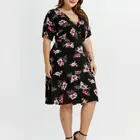 Deep V Neck Half Sleeve Floral Printing Low MOQ 50 Pcs Plus Size Dress Designs Fat Women Clothes Beautiful Slim Looking