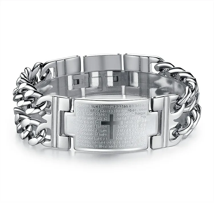 Marlary Fashion Nice Quality Watch Band Bracelet For Men Stainless Steel Cross Thai Punk Bracelet