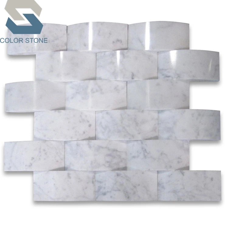 Polished 3d kitchen subway carrara white marble mosaic wall tiles