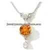 Unique 14k Gold Plated Silver Jewelry,Fire Citrine and White Topaz Drop Necklace