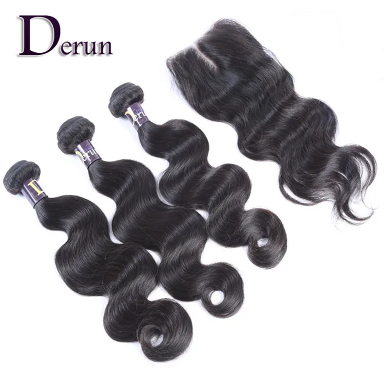 Derun Hair Wholesale Brazilian Virgin Human Hair Weave Bundles with Lace Closure
Derun Hair Wholesale Brazilian Virgin Human Hair Weave Bundles with Lace Closure