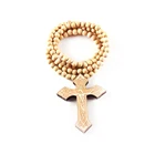 Custom Large Bead Charm Chain Necklace Cross Wood Pendant Jewellery