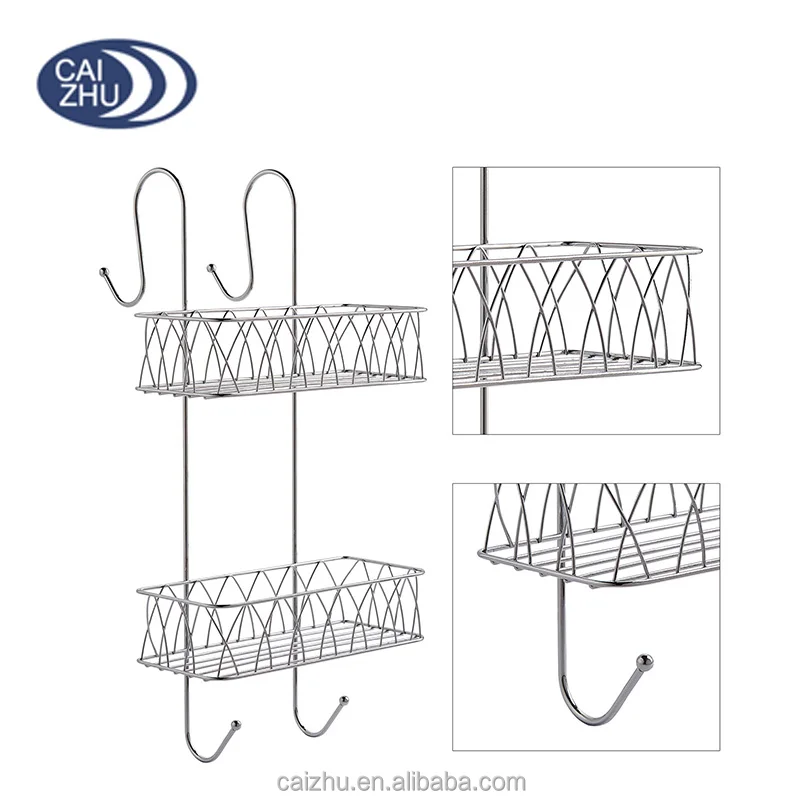 2 Tier Chrome Hanging Shower Caddy Bathroom Storage Rack Shelf Organizer Basket