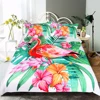 Flamingo Bedding Set Tropical Plant Quilt Cover King Size Bed Set Flower Print Pink And Green Bedclothes 3Pcs