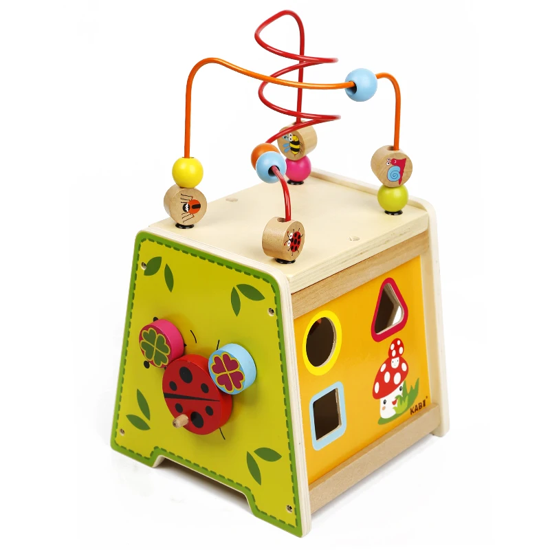 Spring multifunctional wooden box kids activity cube maze toy educational toys for kids