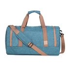 Blue Large Capacity Foldable Polyester Woman Travel Gym Duffel Bag With Shoe Compartment