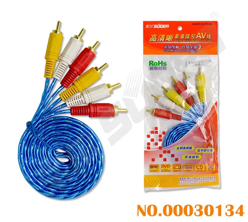 Transparent Male To Male 3 RCA To 3 RCA Blue Audio Video Cable (AV-306G-1.5m-Gold-Blue-Red Packing)
Transparent Male To Male 3 RCA To 3 RCA Blue Audio Video Cable (AV-306G-1.5m-Gold-Blue-Red Packing)