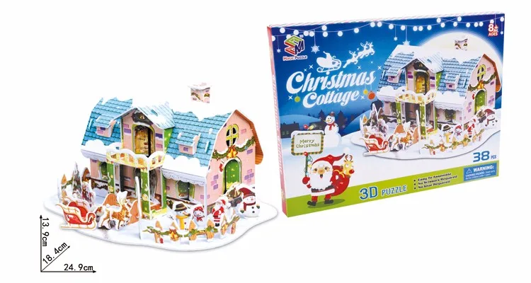 3d puzzle christmas gift snow blue villa paper cardboard puzzle