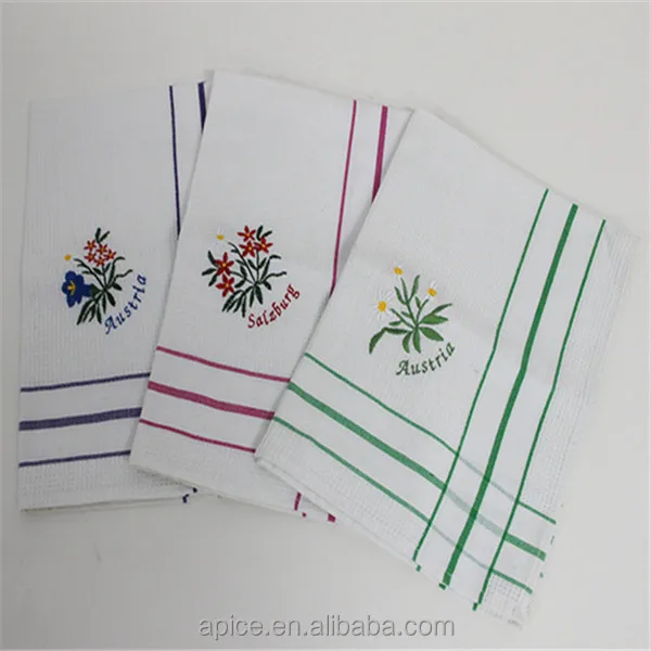 50*70cm white embroidered cotton tea towel