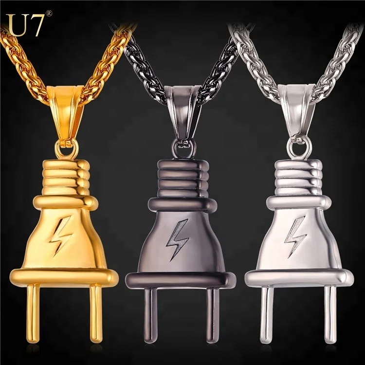 U7 black unique design plug pendant with stainless steel chain women men jewelry gold necklace 18k
U7 black unique design plug pendant with stainless steel chain women men jewelry gold necklace 18k
