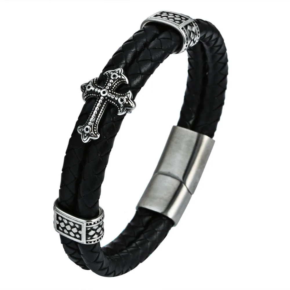 Double Layer Genuine Leather Bracelets Magnetic Clasp Vintage Stainless Steel Cross Bracelet Bangle Women Personalized Jewelry, Multi
Double Layer Genuine Leather Bracelets Magnetic Clasp Vintage Stainless Steel Cross Bracelet Bangle Women Personalized Jewelry, Multi