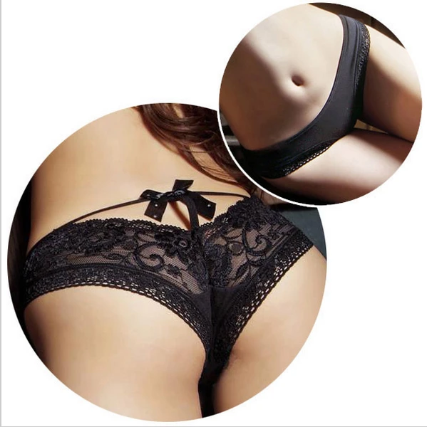 Women Black Sexy Lace Seductive Sheer hollow out underwear lingerie dress silk cotton panties FREE SHIPPING