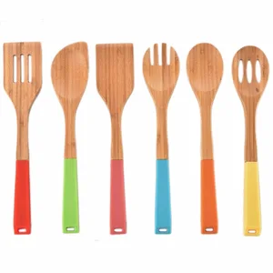 cooking utensils <strong>set</strong> with color handles, wood kitchen tools set