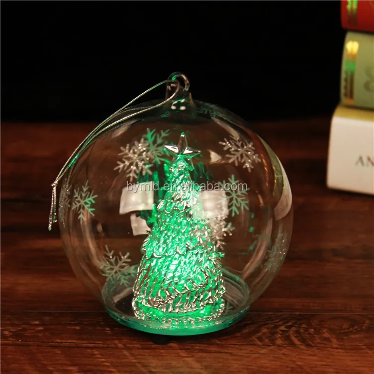 clear glass led christmas ball with christmas tree inside