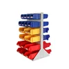 Easy-organization louvered panel floor stand with hanging bins