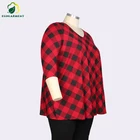 2019 China Cheap Women OEM High Stretch Bamboo V Neck Knitted XXXXL Plus Size Clothing Plaid T Shirt Women