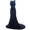 2018 Designer One Piece Full-length Beaded Ladies Navy Blue Evening Gown for Wedding